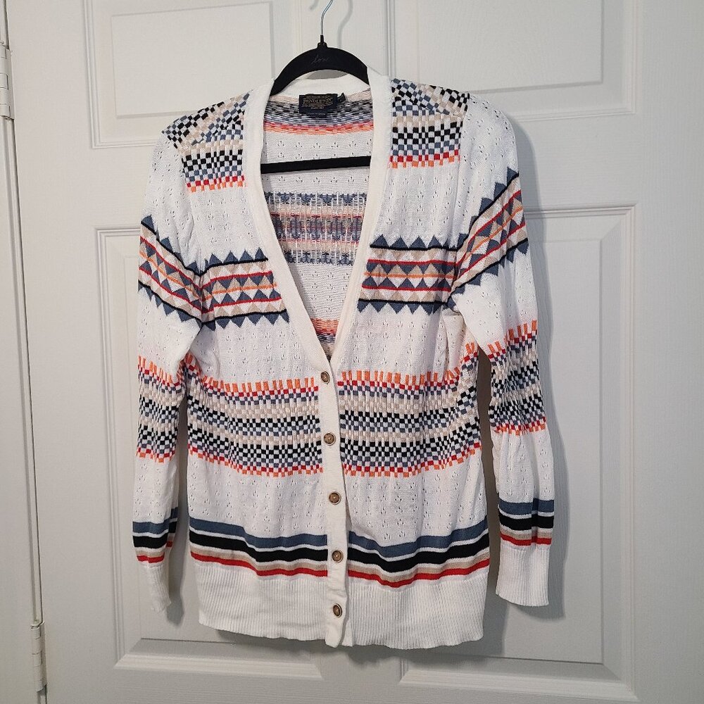 Pendelton Cardigan White Multi-Color Women's Petite L See Notes